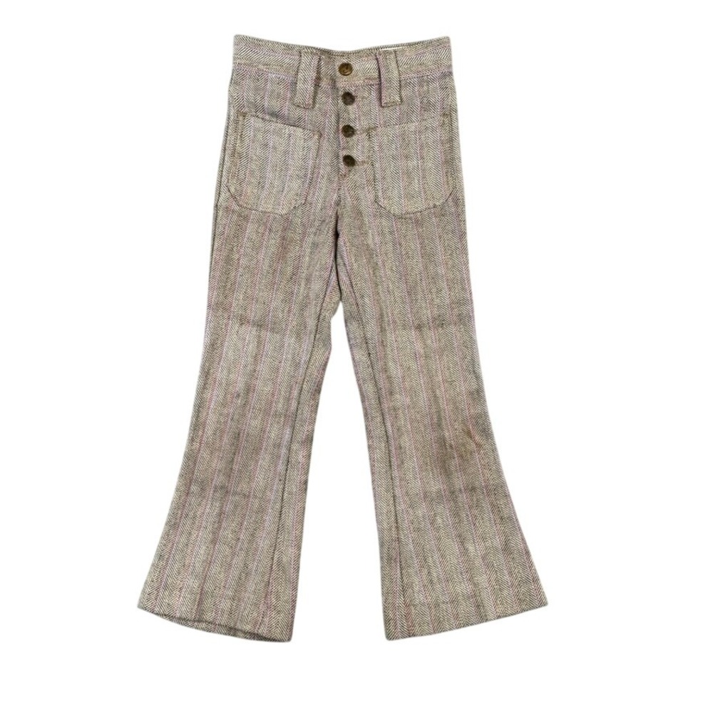 Vintage Farah Slim 7 Trousers Herringbone Striped Button Fly Made in USA Pants